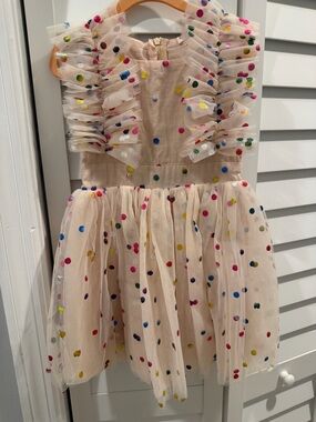 Girls' Cream Polka Dot Tulle Party Dress